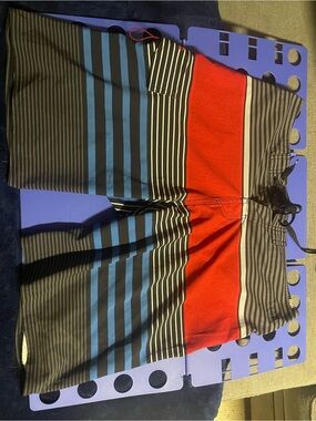 Quiksilver Red, Black & Blue Striped Boardshorts